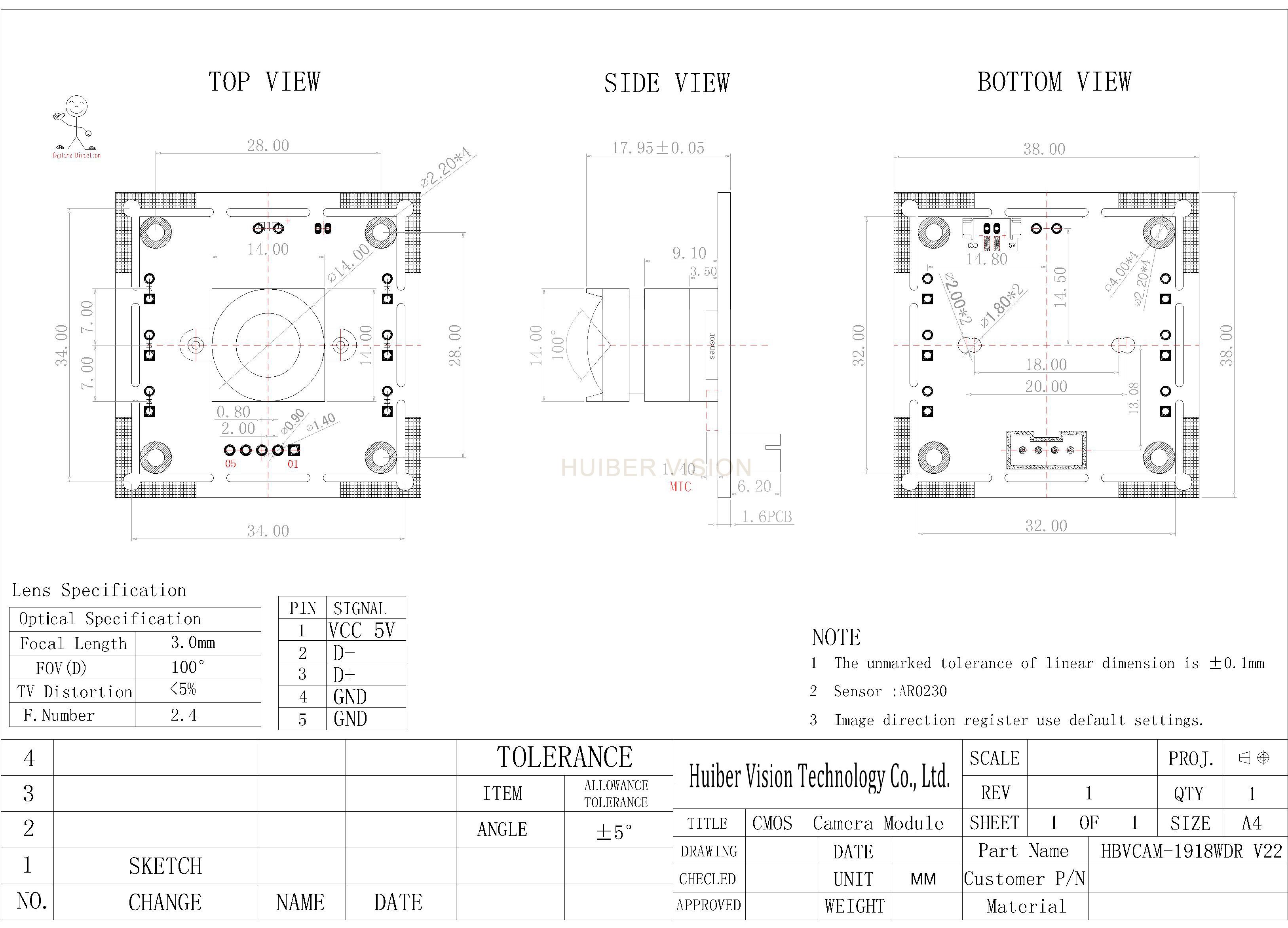 New Arrive 2 Mega Pixel High Definition Wide Dynamic Range 0230(1/2.7'') Cmos Sensor CMOS Camera Module