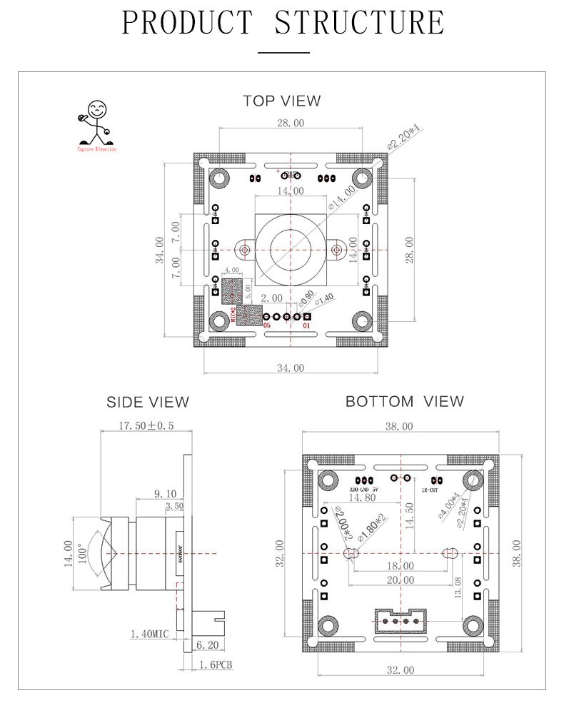 2MP HD Wide Dynamic Range HM2131 (1/2.7) sensor CMOS USB Camera module with distortionless 100 degree lens