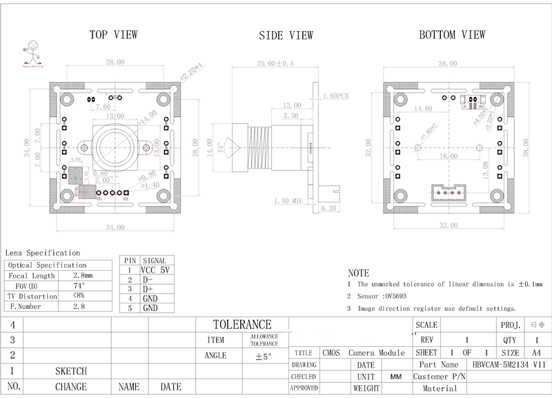 HBVCAM 5MP OV5693 Usb Camera module With auto Focus and Fixed Focus Lens