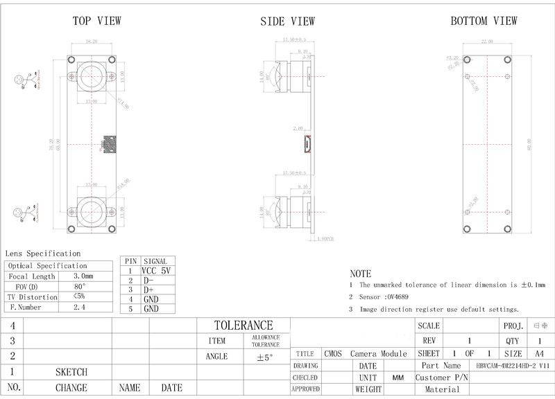 HBVCAM OV4689 4M Pixel  HD Dual Lens 3D Synchronous CMOS  Camera Module