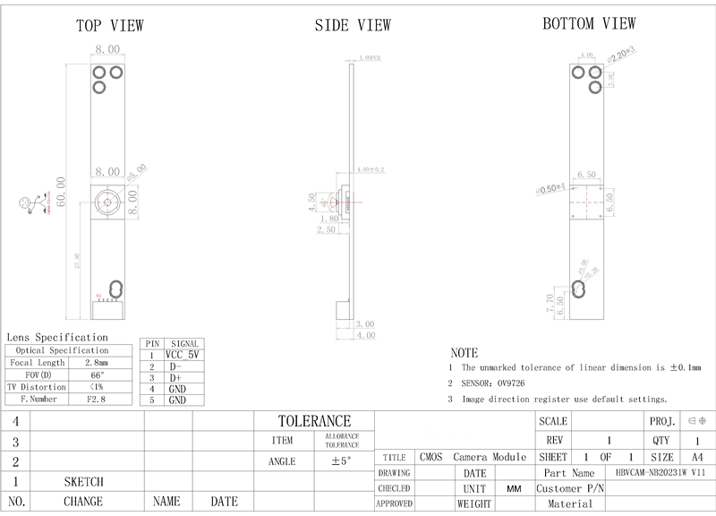 HBVCAM OV9726 1MP OTG Free Driver Laptop Computer Camera Module with Ultra thin Lens