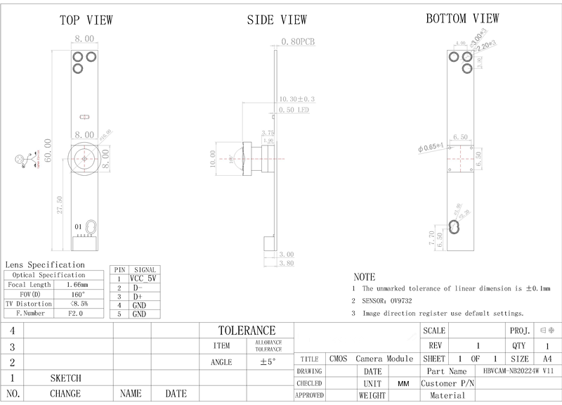 HBVCAM OV9732 1MP 720P Order Machine Camera Module