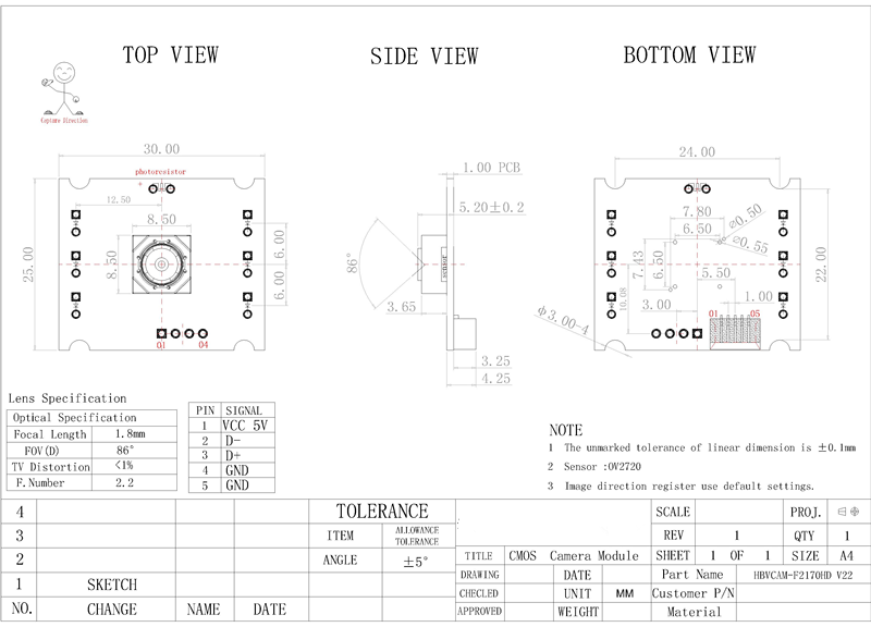 HBVCAM OV2720 2MP 1080P Auto Focus Camera Module For Industrial Equipment