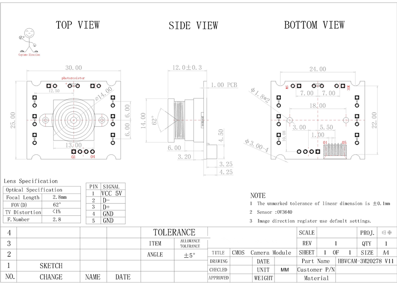 HBVCAM OV3640 3MP Auto Focus Fixed Focus Android Linux  Camera Module with Free Driver